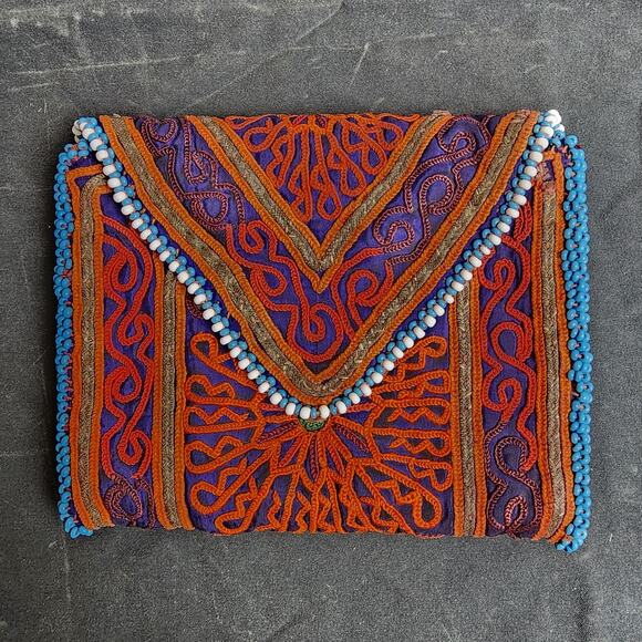 Kuchi Embroidered Pouch Wallet Central Asian Handmade Beaded Snap w/Mirror - Picture 8 of 9